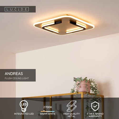 Lucide ANDREAS - Flush ceiling light - LED - 1x30W 2700K - Matt Gold / Brass - USP